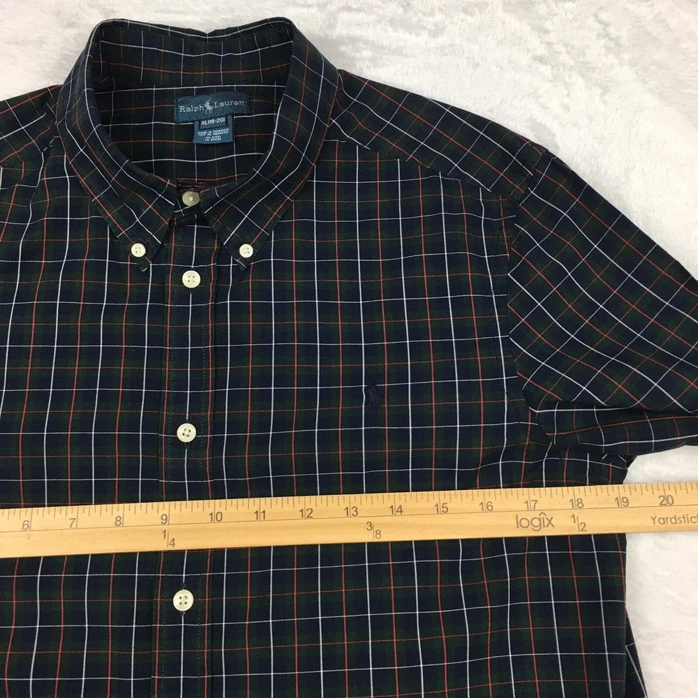 Ralph Lauren Shirt Boys XL (18-20) Navy Blue/Hunter Green Check Long Sleeves